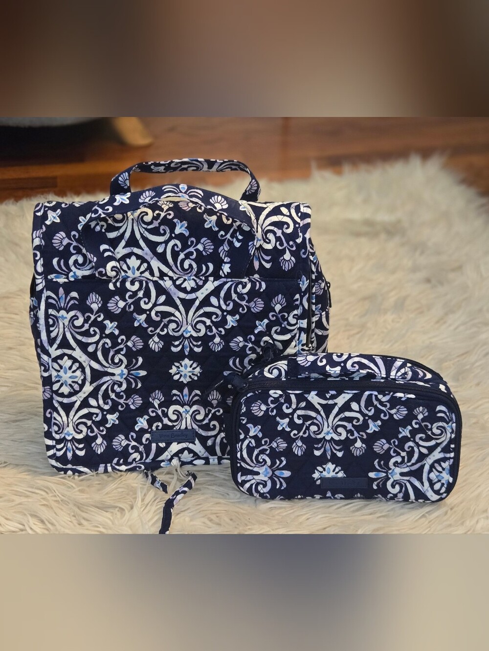 Vera Bradley Navy Floral Quilted Travel/Make Up bag and Pouch